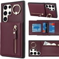 thumbnail image 2 of Samsung Galaxy S23 Ultra Case with Card Holder for Women, Samsung Galaxy S23 Ultra Phone Case Wallet with Credit Card with Ring Kickstand Zipper Shockproof Slim Stand Case - Red Wine, 2 of 18