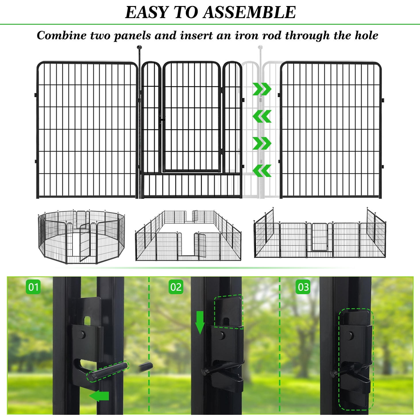 Decorative Garden Metal Fence Black 108ft×40in 2 Panels Wire Rustproof Folding Animal Barrier Border Heavy Duty Iron Landscape Edging Privacy Fencing Patio Flower Bed for Yard Dog Outdoor Fences