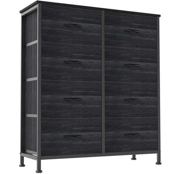 EDX Chest of Drawers with 8 Fabric Drawers, Drawer Cabinet, Organization Furniture for Kitchen, Office, Hallway, Black Wood