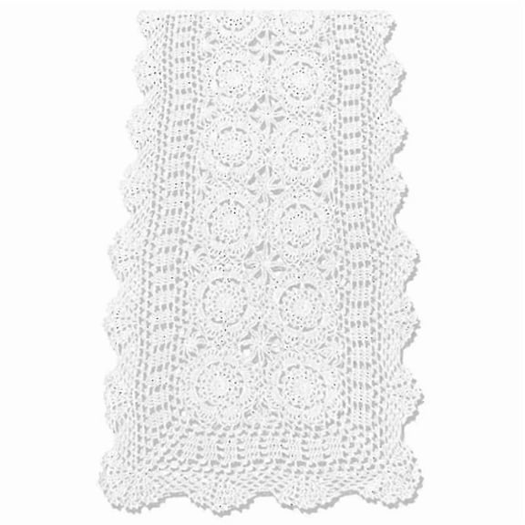 Cotton Handmade Crochet Lace Table Runner White Rectangular Dressing Table Decoration
