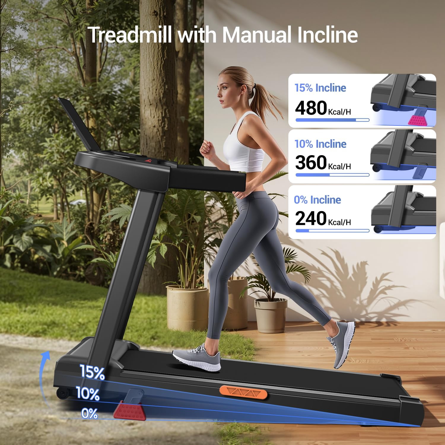 15% Incline Treadmill with Handle, 3-in-1 Portable Treadmills for Home and Office, Foldable Treadmills with 220 Lbs Weight Capacity