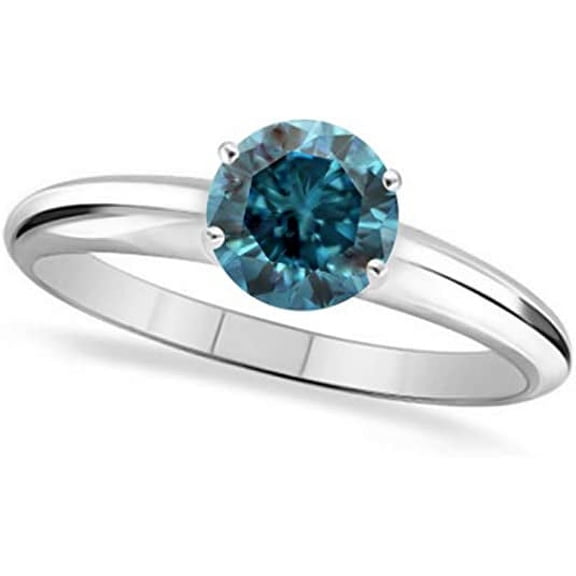 JewelMore 14K White Gold Blue Diamond Solitaire Ring (1/2ct)