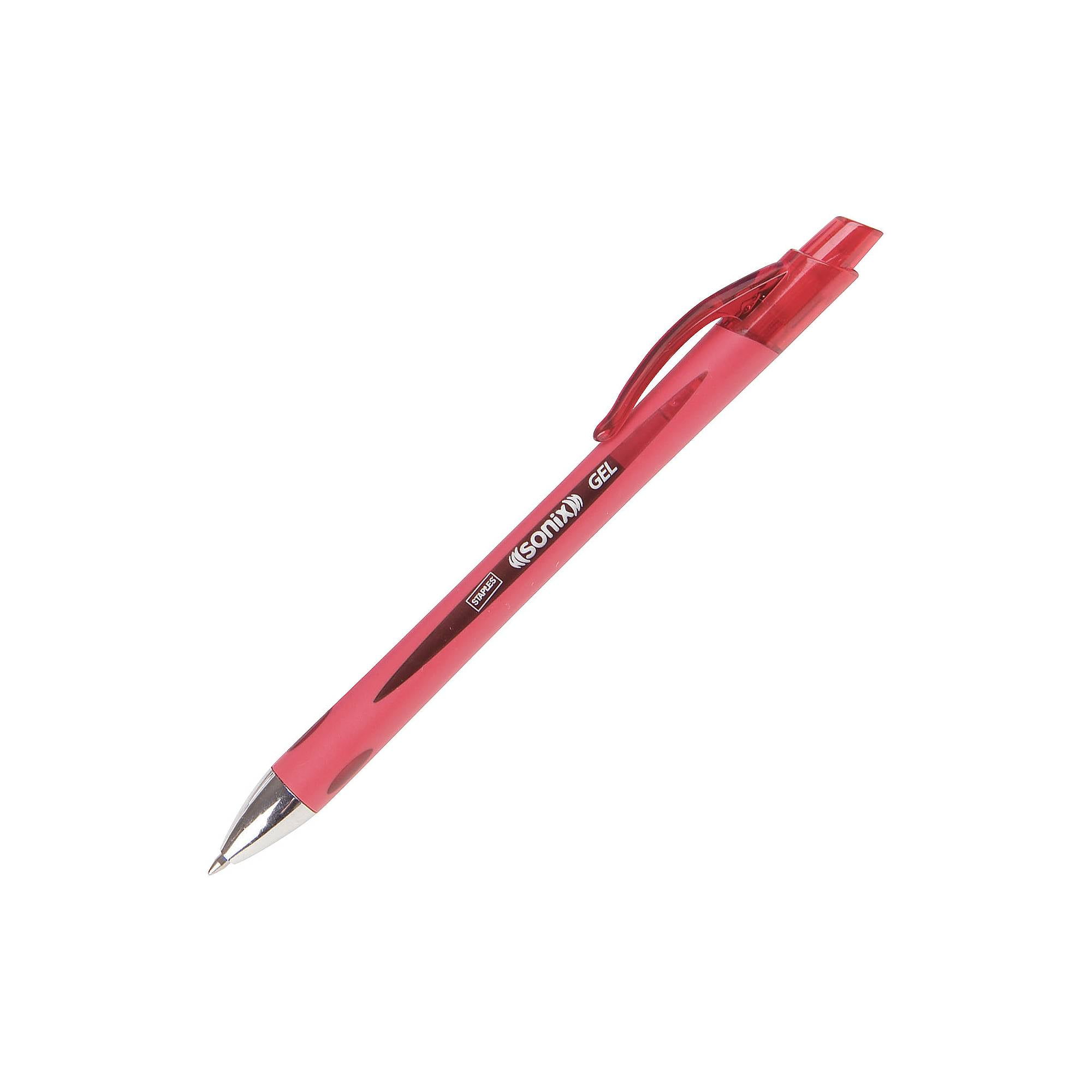 Staples Sonix Retractable GelInk Pens Medium Point Red Dozen (13562CC