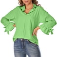 thumbnail image 2 of Women's Basic Button Down Shirts Collared Long Sleeve Plus Size Simple Stretch Formal Solid Casual Work Blouse Tee, 2 of 6