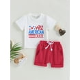 thumbnail image 2 of Wassery Toddler Boys Independence Day Clothes Suit  White Short Sleeve Letter Star Print Tops + Red Drawstring Shorts 4th of July Summer Outfit Sets 0-3T, 2 of 8