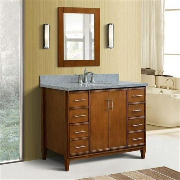 Bellaterra Home  49 in. Single Oval Sink Vanity with Granite Top, Walnut & Gray