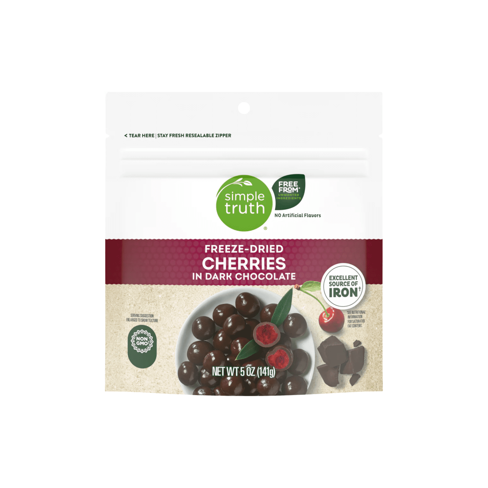 Simple Truth Freeze-Dried Cherries in Dark Chocolate, Excellent Source of Iron, Non-GMO, 5 oz , 2 Pack + Bonus