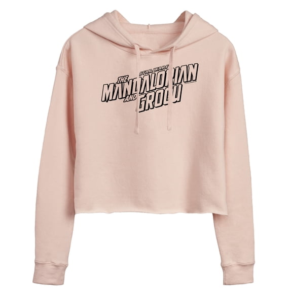 The Mandalorian And Grogu - Black Movie Logo - Juniors Cropped Fleece Hoodie Sweatshirt