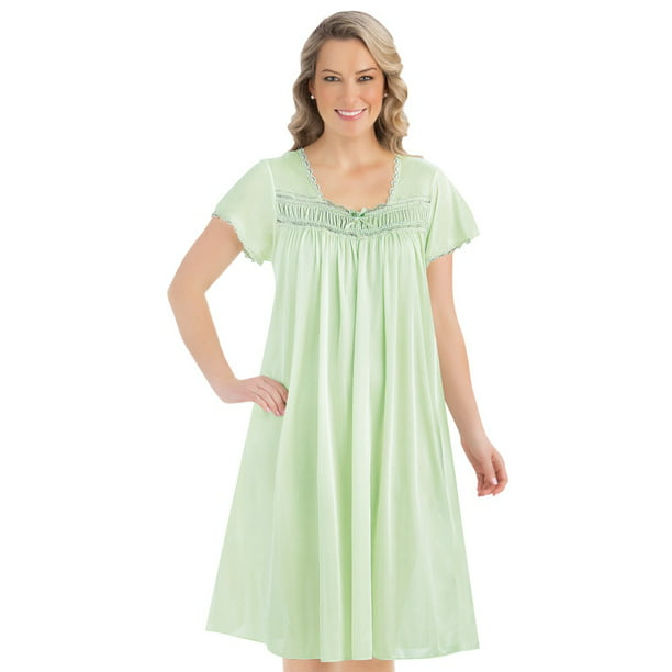 Collections Etc. - Lace Trim Tricot Short Sleeve Night Gown - Walmart ...