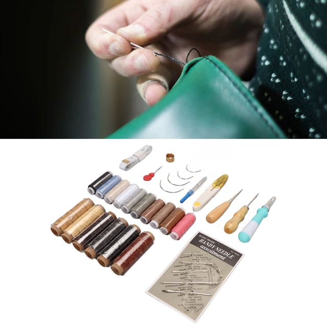 Leather Sewing Kit, Leather Working Kit Tape Measure 16 Colors Waxed Thread Sewing Thimble DIY For Leather Craft