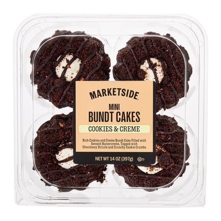 Marketside Cookies & Creme Mini Bundt Cakes, 14 oz, 4 Count, Baked, Shelf Stable