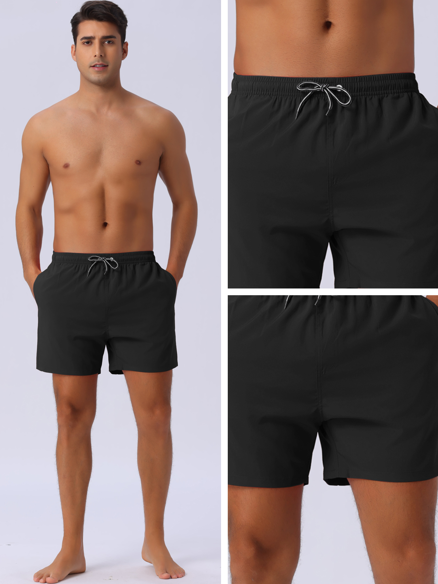 DARING DIVA Men's Drawstring Waist Side Pockets Mesh Lining Beach Swim Trunks 30 Black