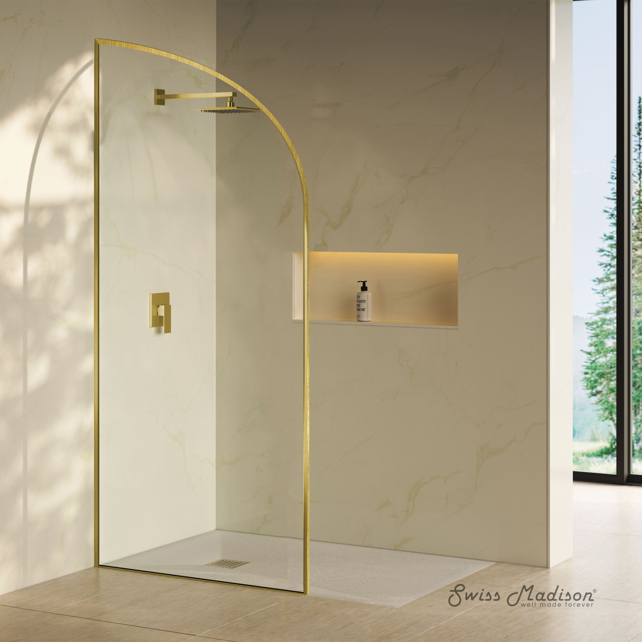 Demi 34 x 76 Framed Fixed 3/8 in. (10mm) Clear Tempered Glass Shower Door with Gold Brushed Frame