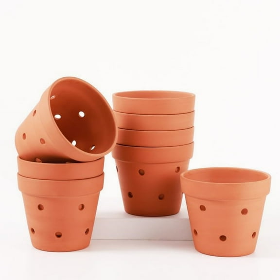 8 Pcs 4.5 Inches Terracotta Orchid Pots with Holes