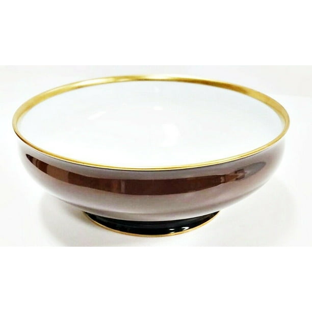 Haviland Limoges Laque De Chine Gold Rim Chocolat Salad Serving Bowl
