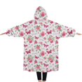 thumbnail image 2 of Oversized Wearable Blanket Hoodie,White Pink Butterfly Flower Pattern Sherpa Blanket Hoodie with Super Pockets,Super Warm Fuzzy Pullover for Women & Men, 2 of 6