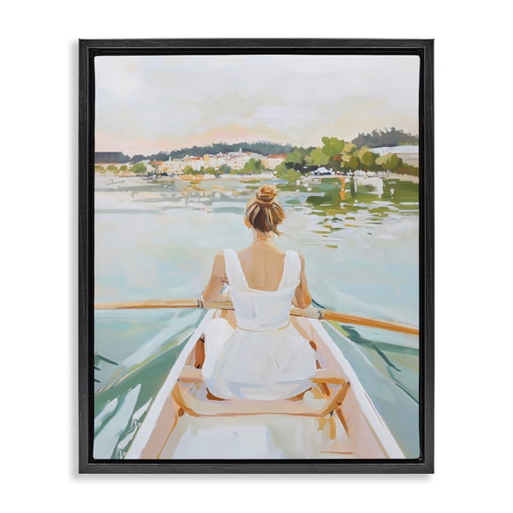 Stupell Industries Contemporary Girl In Peaceful Canoe Ride Black Floating Frame Canvas Art, 17 x 21, by The Prints Vibe