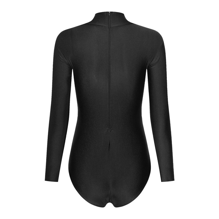 YONGHS Women's Mock Turtle Neck Long Sleeve Bodysuit Zipper Back