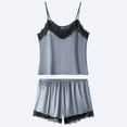 thumbnail image 2 of Wang6 Satin Silk Pajamas for Women Sets with Shorts Soft Pjs Lounge Set 2 Piece Spaghetti Strap Cropped Tank Tops Shorts Lace Sleepwear Nightwear Sets Grey S, 2 of 7