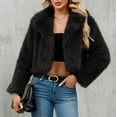 thumbnail image 5 of Nfurl Womens Fluffy Faux Fur Short Jackets Soft Long Sleeve Open Front Lapel Cropped Coats Causal Fall Winter Ladies Outerwear Black S, 5 of 8