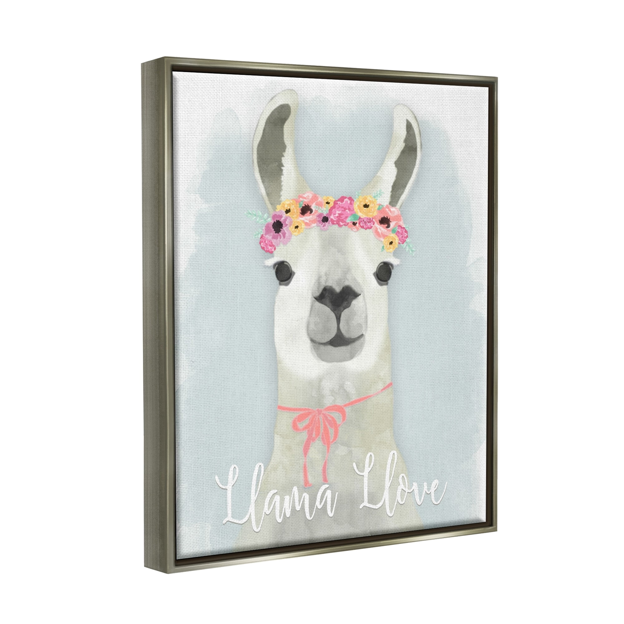 Stupell Industries Llama Love Pink Flower Tiara Luster Gray Framed Floating Canvas Wall Art, 24x30, by Jessica Mundo