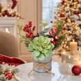 thumbnail image 5 of Euahivb Christmas Artificial Greenery Decor Farmhouse Floral Arrangement with Pine Berries and Succulent in Rustic Tin Pot for Holiday Tabletop Shelf Centerpiece, 5 of 7
