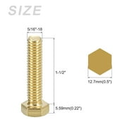 Hex Head Screw Bolt (5/16-18x1-1/2") 5Pcs, Brass Fully Threaded Solid Brass Hex Bolts Machine Screws - for Machinery Repair