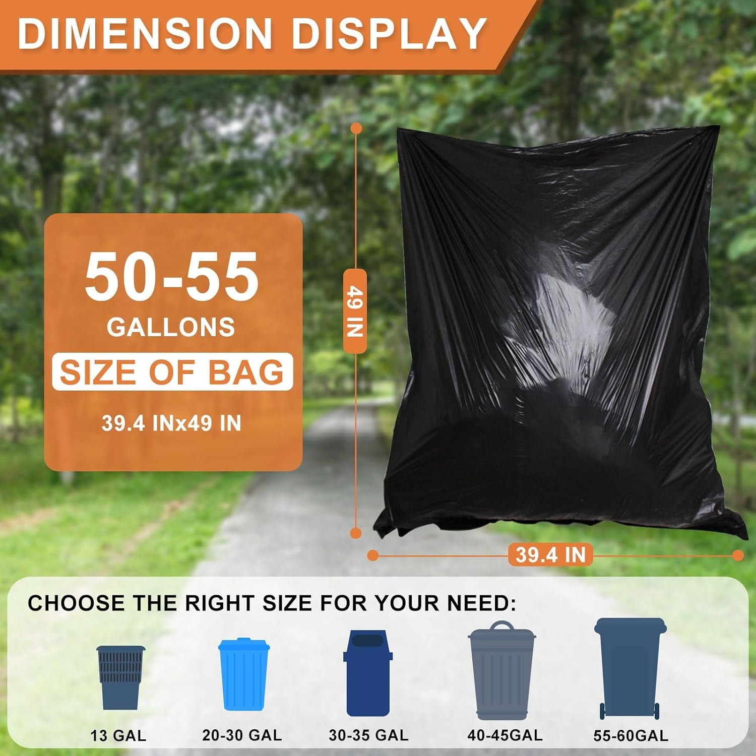 50-55 Gallon Black Trash Bags 120 Count - 40''x50'' Extra Large 50+ Gallon Garbage Bags