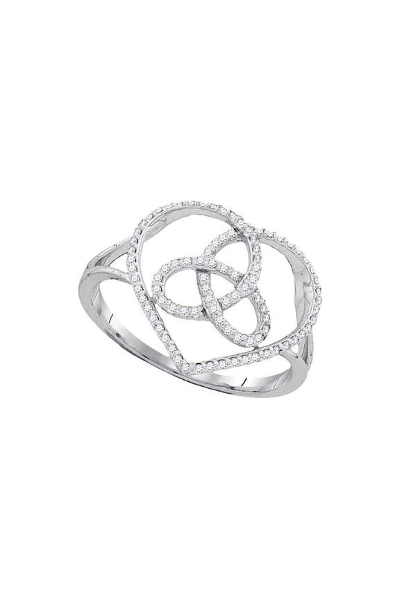 Diamond Princess 10kt White Gold Womens Round Diamond Heart Triquetra Trinity Ring 1/6 Cttw