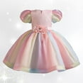 thumbnail image 2 of Princess Dress Girls Birthday Easter Dress Flower Fairy Tale Mesh Puff Sleeve Tutu Mesh Layered Flowy Gowns Bowband Ruffled Frocks Night Dress #Pink 6-7 Years, 2 of 7