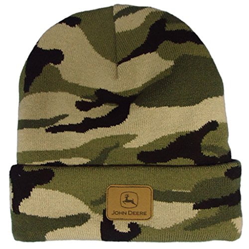 John Deere Leather Patch Camo Beanie