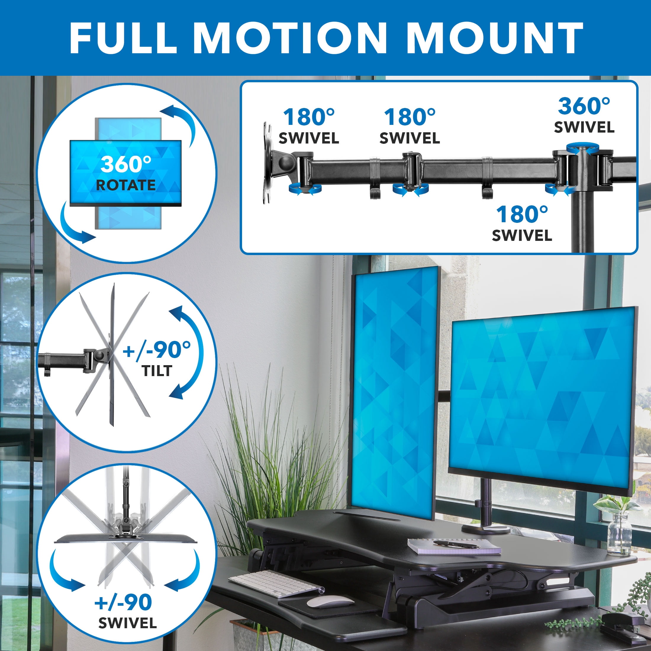 Mount-It! Extra Wide Sit-Stand Desk Converter with Dual Monitor Mount, Up To 32" Screens