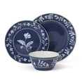 thumbnail image 2 of Martha Stewart Maiden Crown 12-Piece Sky Blue Dinnerware Set – Vegan Bone China Ceramic Plates & Bowls – Floral Design – Service for 4, 2 of 10