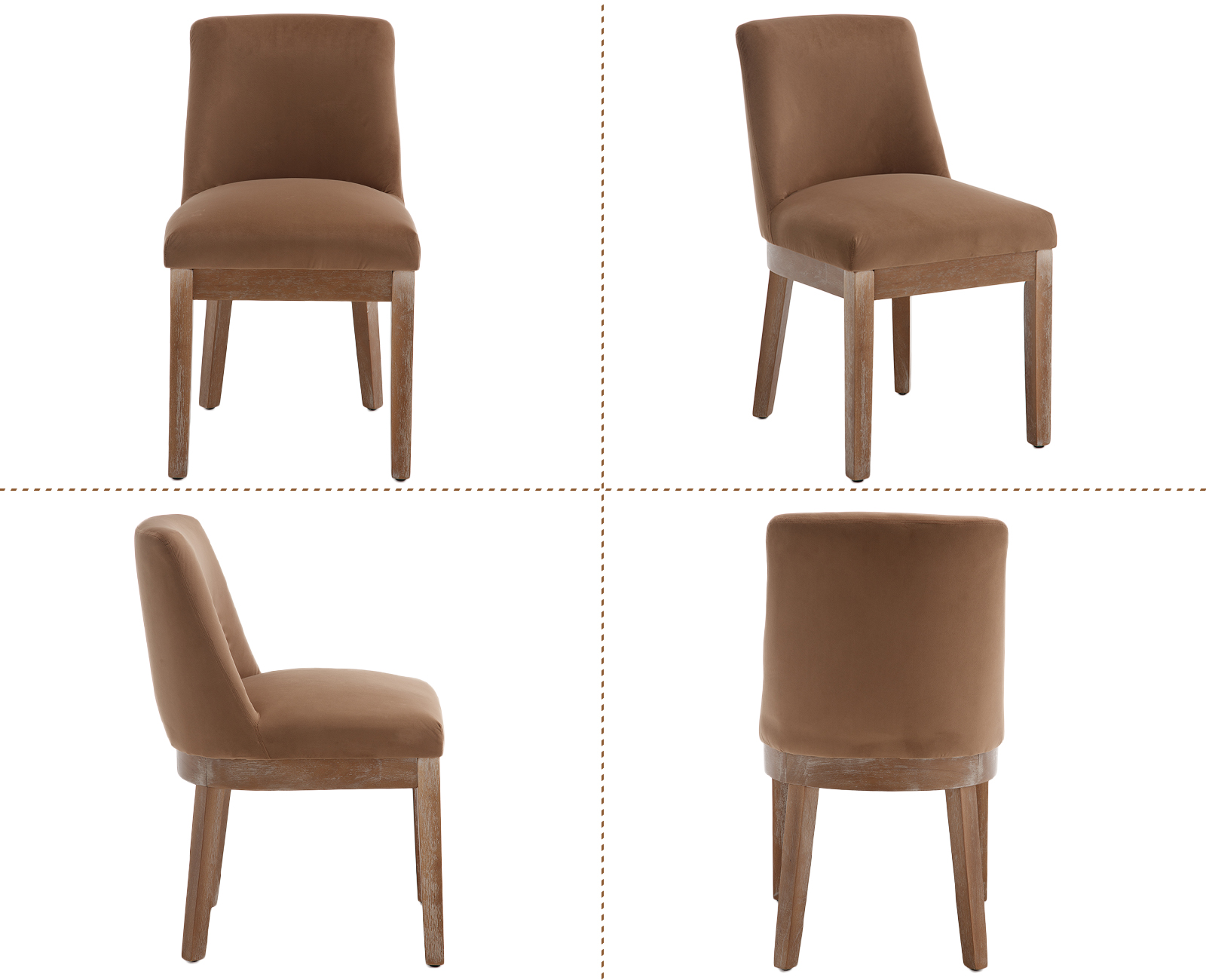 Dayalane Modern Dining Chairs Set of 2, Velvet Upholstered Farmhouse Kitchen Chairs with Curved Backrest, Wooden Side Chairs for Dining Room Living Room Bedroom, Khaki