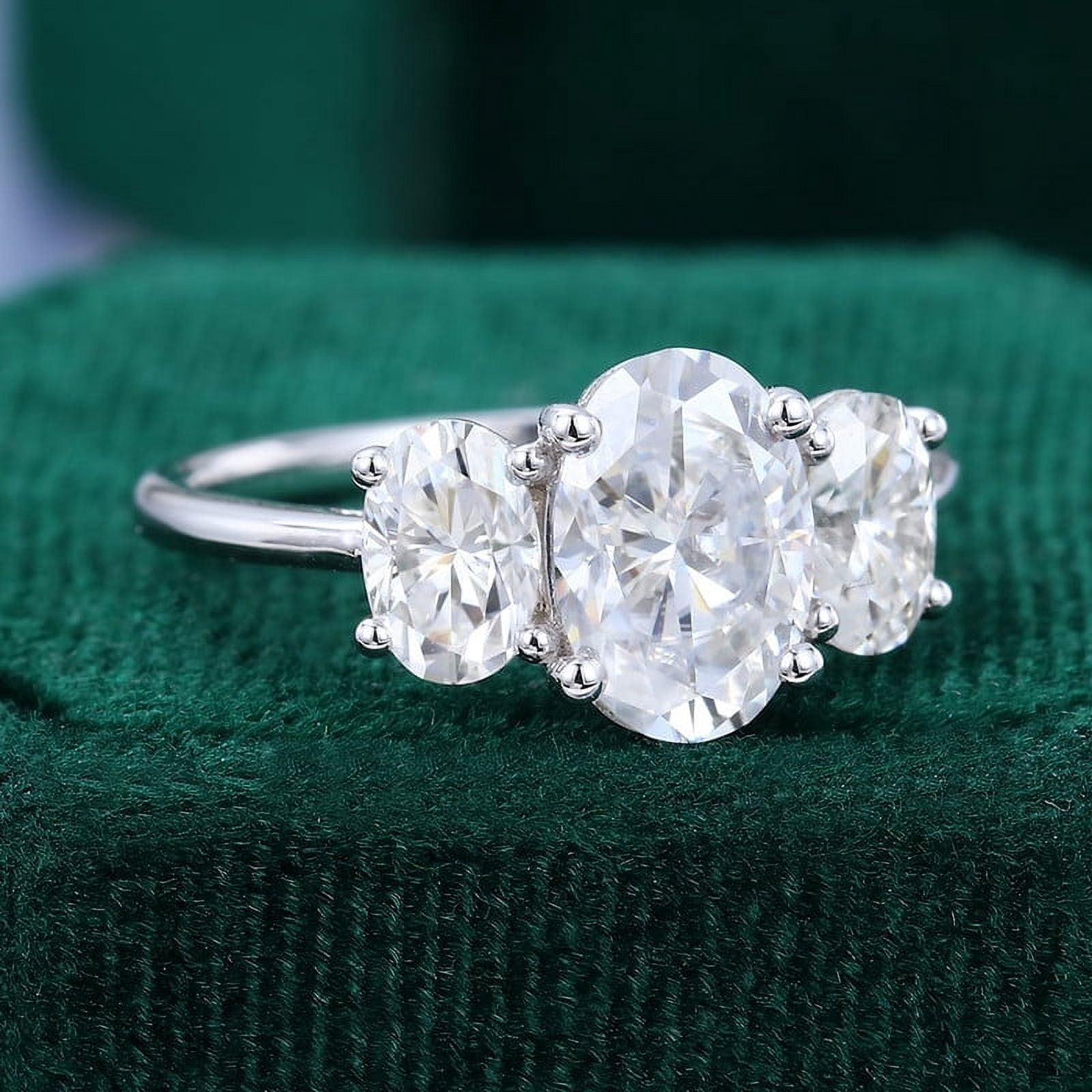 Spot Jewel White Gold Plated 14K Diamond Ring - Oval Cut Excellent 2 Ct Diamond Ring for Women - 3 Stone Engagement Wedding Rings for Her - Trilogy Rings for Women - Gifts - Unique Gift for Her