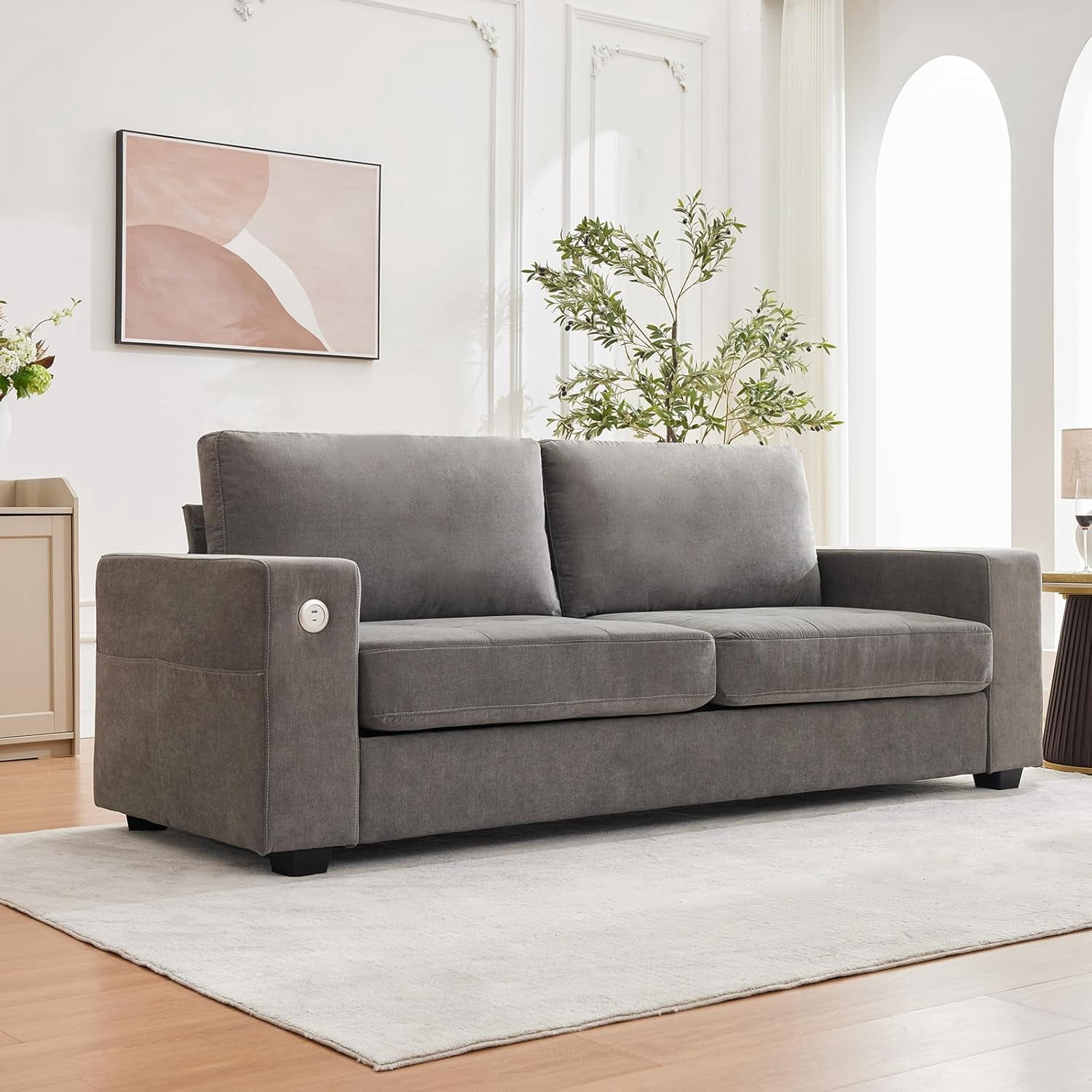 LIZHOUMIL 90" Modern Loveseat w/USB Ports, Chenille & Removable Covers