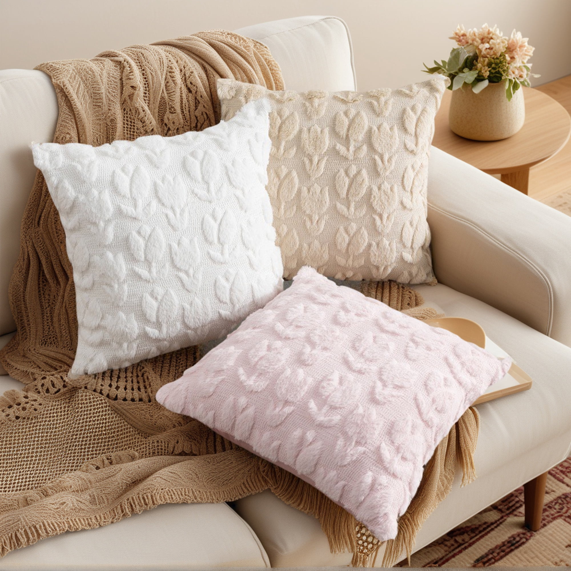 Unique Bargains Throw Pillow Covers Soft Flower Pattern White 18" x 18"