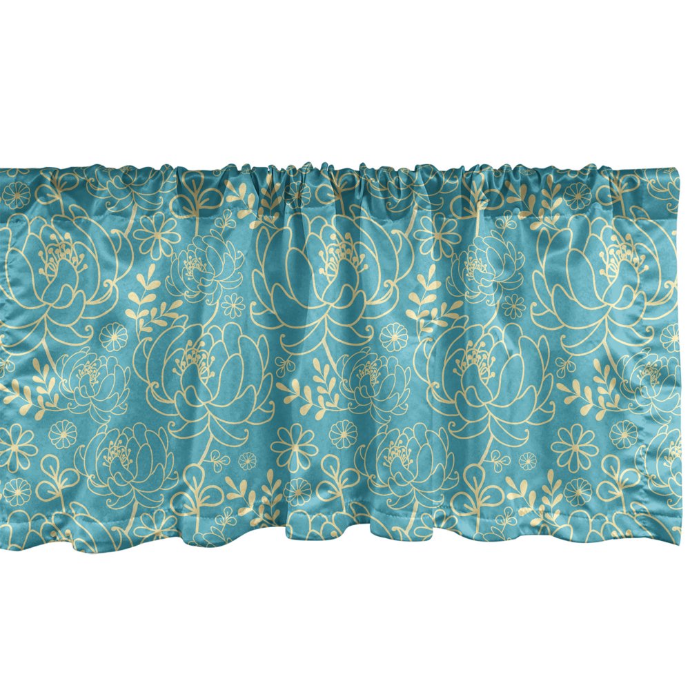 Ambesonne Yellow and Blue Window Valance, Classic Floral Twig Leaves