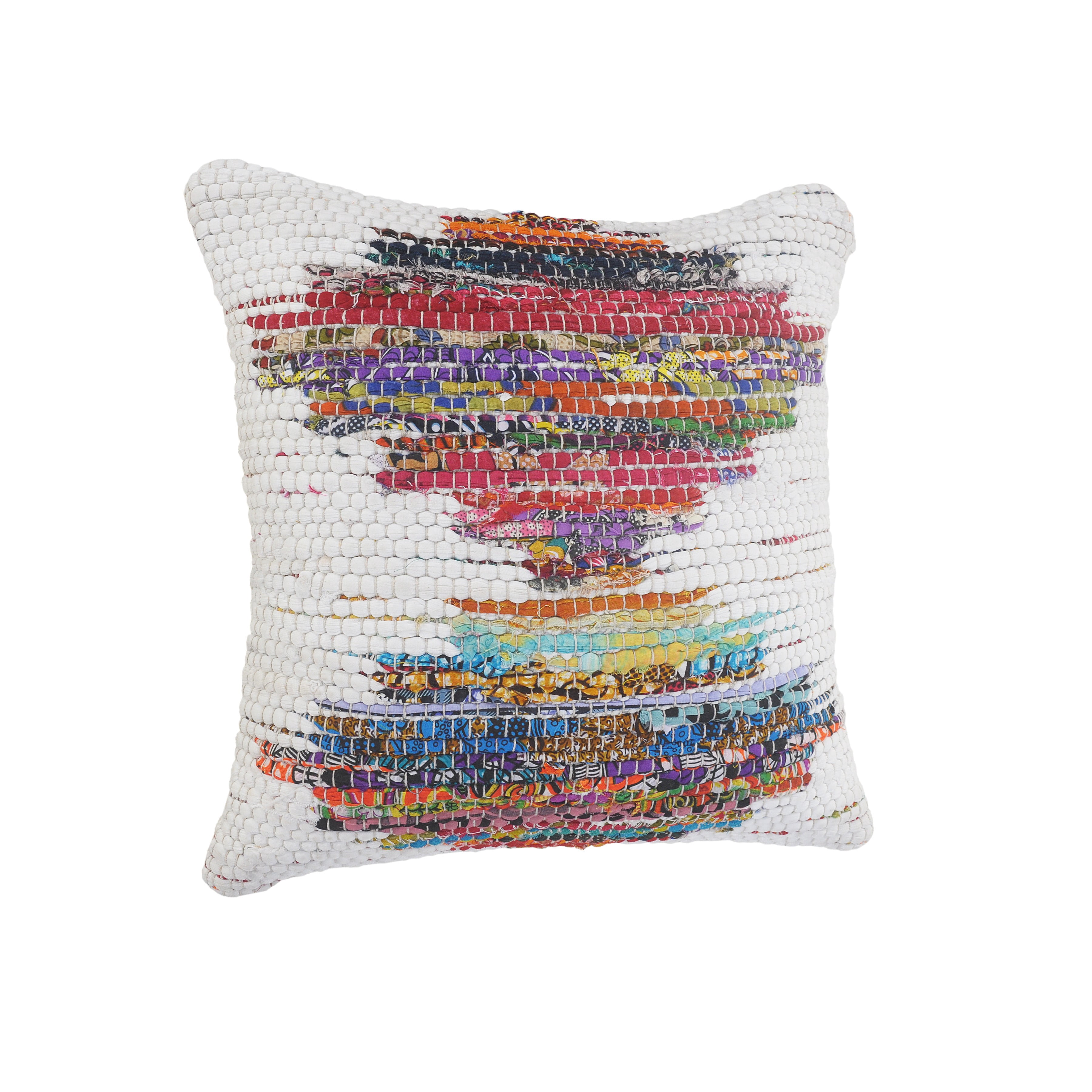 Ox Bay 20" x 20" Hand-Woven White/ Multicolored Geometric Organic Cotton Pillow Cover