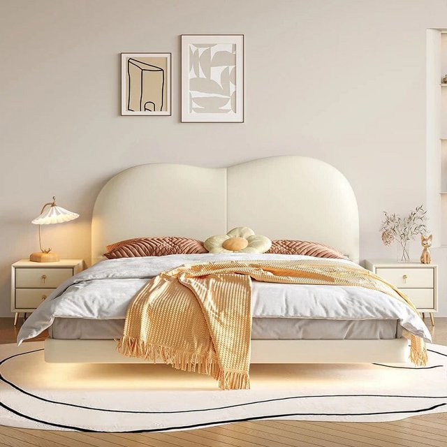 Yellow Glamorous Double Bed Velvet Kawaii Floating Modern Smart Twin Bed Frame Full Size Sleeping Litera Luxury Bedroom Set My Lux Decor Round