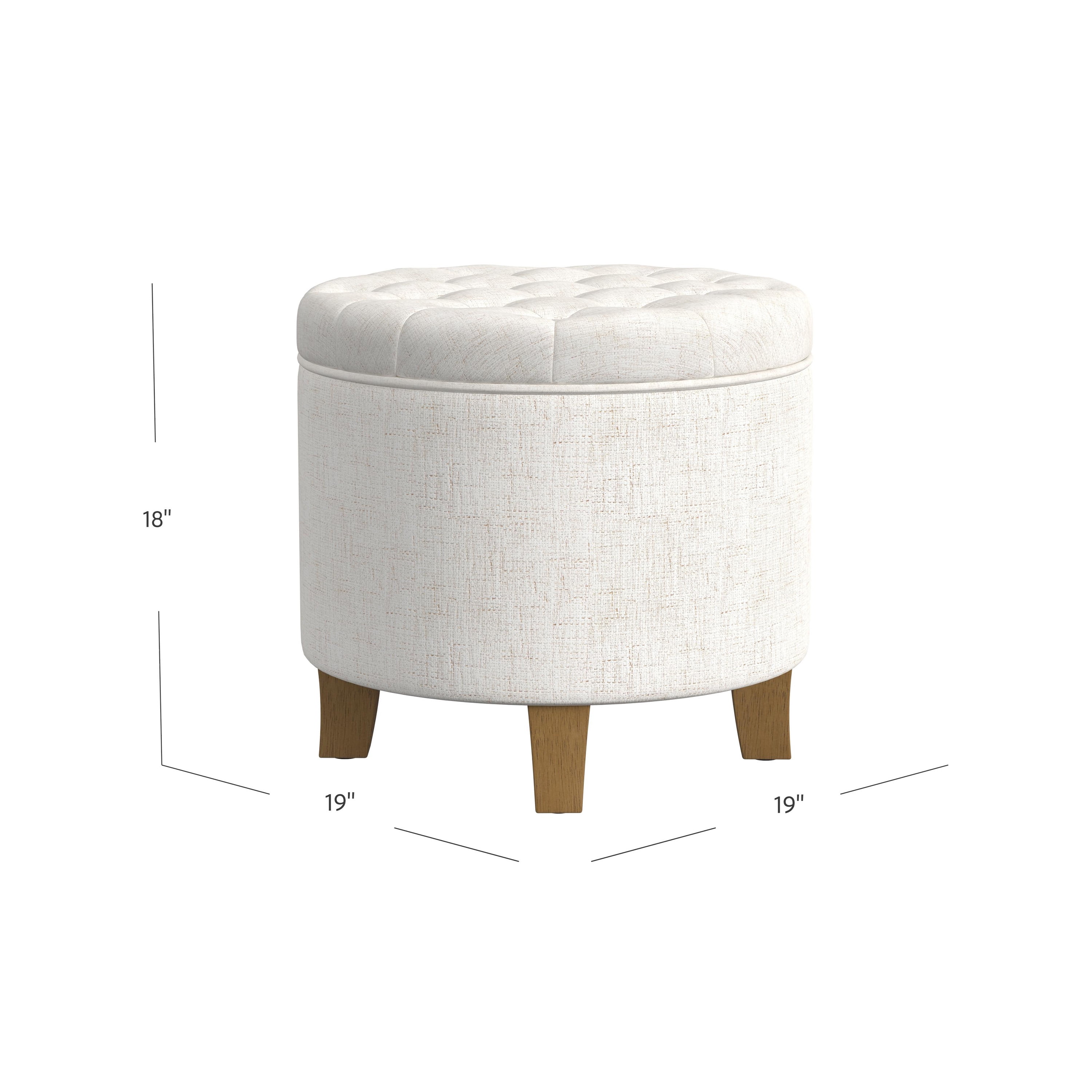 HomePop Small Round Button Tufted Storage Ottoman, Cream