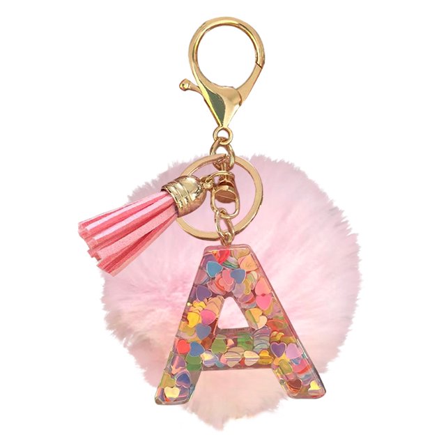 Lindo Llaveros Bolso Encantos Pompón Letra Llavero Regalo para Mujeres Niñas Rosa
