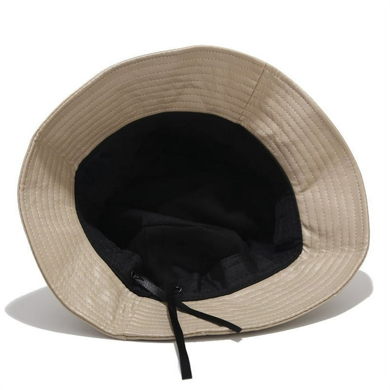 PIKADINGNIS Outdoor Fashion PU Bucket Hat Leather Fishing Cap Soild  Foldable Hiking Hat Hip-Hop Street Waterproof Panama for Women and Men