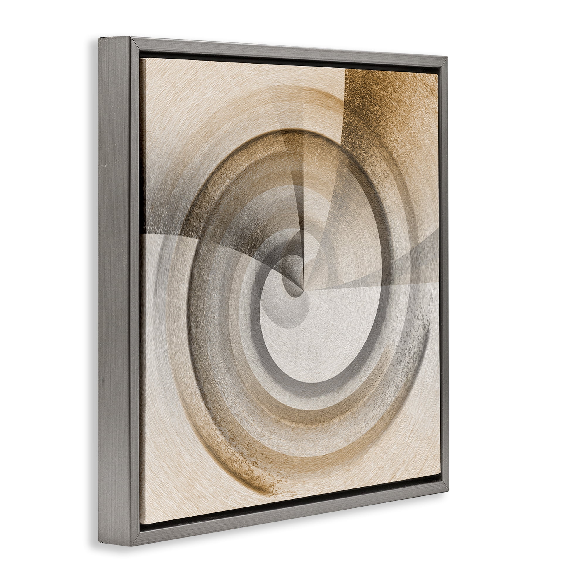 Stupell Industries Spinning Centric Circle Abstract Painting Gray Floater Framed Canvas Art Print Wall Art, 18 x 18