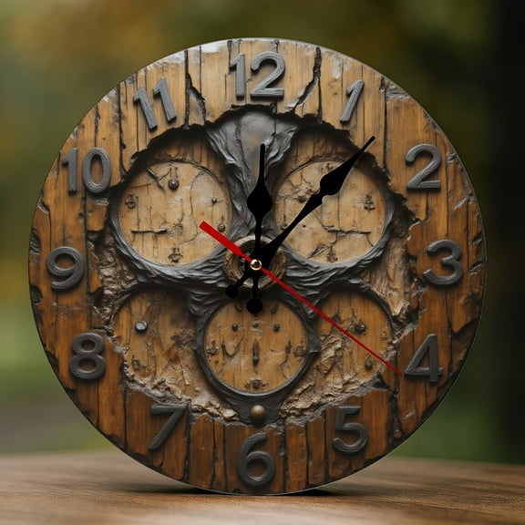Wall Clock Decorative - Rustic Brown Pattern Print 2D Vintage Wall Clocks Battery Operated Silent Non-Ticking for Bedroom, Living Room, Kitchen, Office, Classroom, 10 Inch
