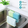 thumbnail image 4 of KESOL Adhesive Kitchen Sink Sponge Holder + Dish Cloth Hanger + Soap Holder, 2-in-1 Kitchen Sink Caddy, 304 Stainless Steel Rust Proof, Water Proof, No Drilling (Silver), 4 of 7