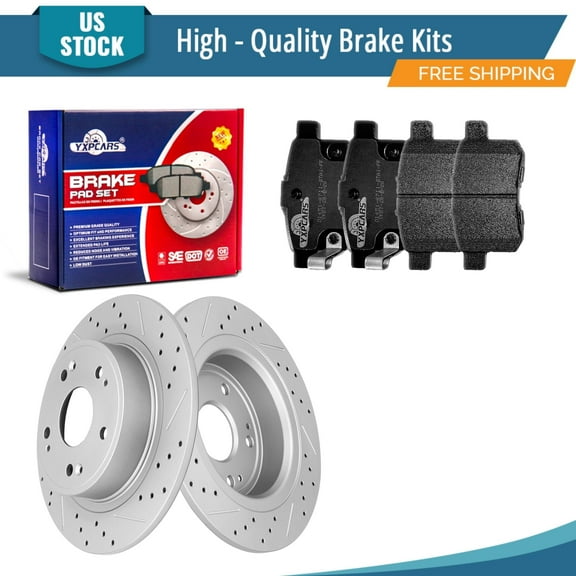 YXPCARS 6PCS Rear Brake Kits, Drilled & Slotted Brake Rotors   Ceramic Brake Pads Kit for Acura TSX 2009-2014 Honda Accord (31479 1451)