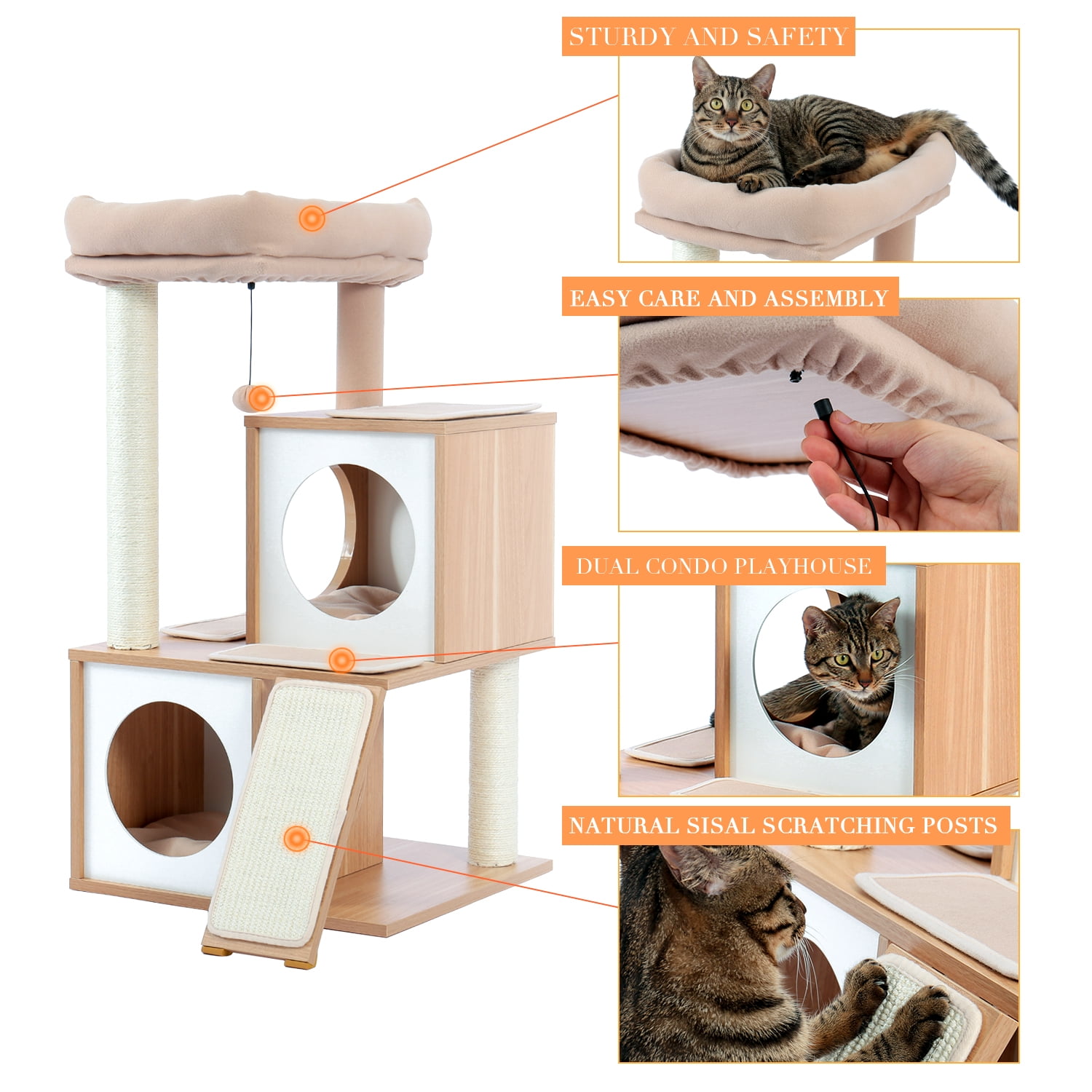 Pefilos 34" Cat Condo for Multiple Cat Tree Houses with Spacious Perch, Cat Tower for Big Cats, Beige Pefilos 34" Cat Condo for Multiple Cat Tree Houses with Spacious Perch, Cat Tower for Big Cats, Beige
