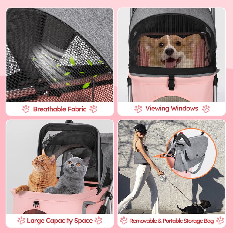 Monasem 3-in-1 Pet Stroller, Pink, Up to 60 lbs photo 7
