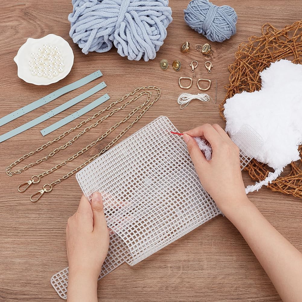 DIY Knitting Crochet Handbags Kit Mesh Plastic Canvas Kit for Shoulder Bags DIY Knitting Crochet Crossbag Materials Handmade Purse Stitching Kit for DIY Crafting Embroidery Projects Black